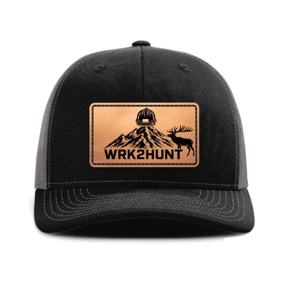 WRK2HUNT leather patch hat in Split Black Charcoal